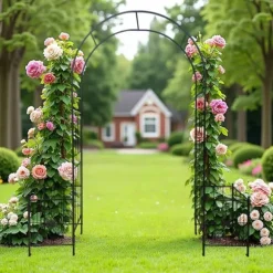 Trädgårdsbåge i metall för klätterväxter, hållbar svart båge för rosor och vinrankor, perfekt för bröllop, fest & trädgård 7,15 ft