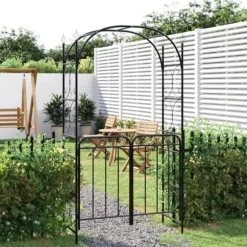 Trädgårdsbåge med grind svart 108x45x235 cm stål - Trädgårdsbåge - Trädgårdsbågar - Home & Living