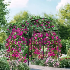 Trädgårdsbåge Spaljé - Metall Växtstöd - 160 cm Hög - Pulverlackerad - För Klätterväxter & Gurka - Utomhus Båge/Tunnel - Vit