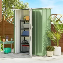 Trädgårdsbod - Redskapsförråd - 236×174×190 cm - Metall - Vattentät - 2 Skjutdörrar - Sluttande Tak - 4 Fönster - Grå