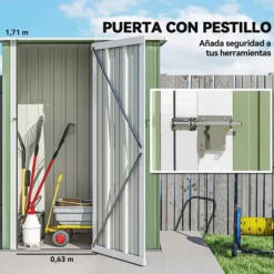 Trädgårdsbod - Redskapsförråd - 236×174×190 cm - Metall - Vattentät - 2 Skjutdörrar - Sluttande Tak - 4 Fönster - Grå