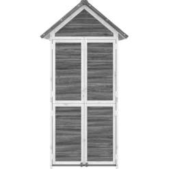 Trädgårdsbod i massiv furu - Förvaringslösning för trädgårdsredskap | Färg: Grå | Storlek: 89x52,5x175 cm