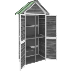 Trädgårdsbod i massiv furu - Förvaringslösning för trädgårdsredskap | Färg: Grå | Storlek: 89x52,5x175 cm