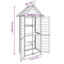 Trädgårdsbod i massiv furu - Förvaringslösning för trädgårdsredskap | Färg: Grå | Storlek: 89x52,5x175 cm