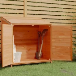 Trädgårdsbod i massivt granträ - Förvaringslösning för trädgården | Färg: Brun | Storlek: 102x52x112 cm