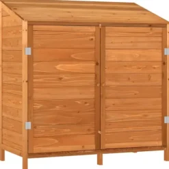 Trädgårdsbod i massivt granträ - Förvaringslösning för trädgården | Färg: Brun | Storlek: 102x52x112 cm