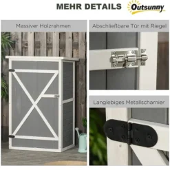 Trädgårdsbod i trä 75×56×115 cm med hyllplan, svart/grå/vit