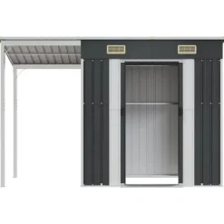 Trädgårdsbod med förlängt tak i stål - Förvaring för verktyg och möbler | Färg: Antracit | Storlek: 277x107x181 cm