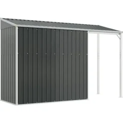 Trädgårdsbod med förlängt tak i stål - Förvaring för verktyg och möbler | Färg: Antracit | Storlek: 277x107x181 cm