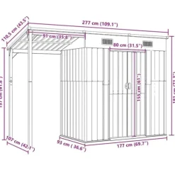 Trädgårdsbod med förlängt tak i stål - Förvaring för verktyg och möbler | Färg: Antracit | Storlek: 277x107x181 cm