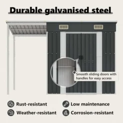 Trädgårdsbod med förlängt tak i stål - Förvaring för verktyg och möbler | Färg: Antracit | Storlek: 277x107x181 cm