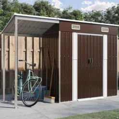 Trädgårdsbod med förlängt tak brun 277x107x181 cm stål