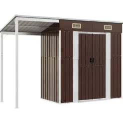 Trädgårdsbod med förlängt tak brun 277x107x181 cm stål