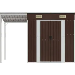 Trädgårdsbod med förlängt tak brun 277x107x181 cm stål