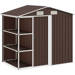 Trädgårdsbod med hylla brun 205x130x183 cm järn