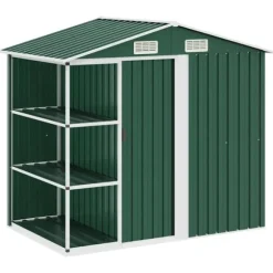 Trädgårdsbod med hylla grön 205x130x183 cm järn
