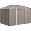 Trädgårdsbod utomhus - Metallförråd - 277 x 195 x 192 cm - Glasfibertak - Skjutdörr - Förstärkt bas (utan golv) - Grå