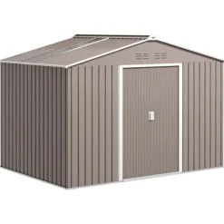 Trädgårdsbod utomhus - Metallförråd - 277 x 195 x 192 cm - Glasfibertak - Skjutdörr - Förstärkt bas (utan golv) - Grå