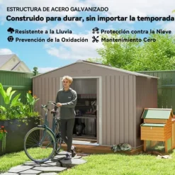 Trädgårdsbod utomhus - Metallförråd - 277 x 195 x 192 cm - Glasfibertak - Skjutdörr - Förstärkt bas (utan golv) - Grå