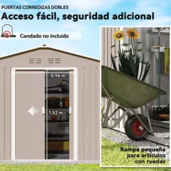 Trädgårdsbod utomhus - Metallförråd - 277 x 195 x 192 cm - Glasfibertak - Skjutdörr - Förstärkt bas (utan golv) - Grå