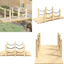 Trädgårdsbro med kedjeräcken 150x67x56cm massivt granträ - Trädgårdsbro - Trädgårdsbroar - Home & Living