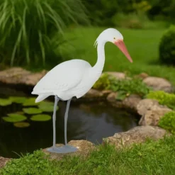 Trädgårdsdekoration Hägerfigur, 61x66x14 cm, Vit