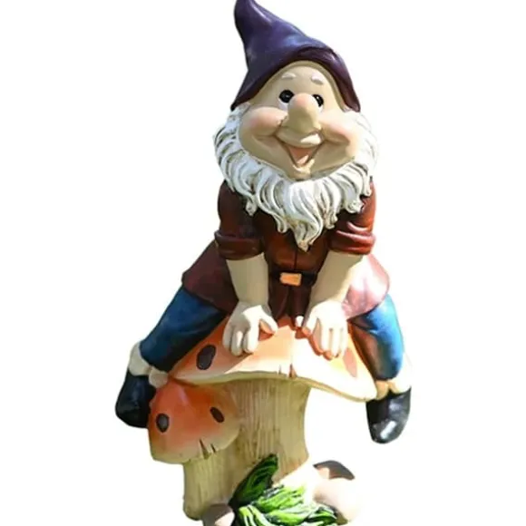 Trädgårdsdvärgstaty, gjord av hartsmaterial, lekfull dvärg som sitter på en svamp, trädgårdsdekoration, älvdvärgskulpturdekoration, juldekoration uto | CDON