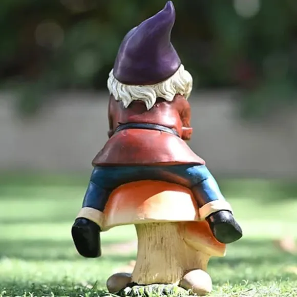 Trädgårdsdvärgstaty, gjord av hartsmaterial, lekfull dvärg som sitter på en svamp, trädgårdsdekoration, älvdvärgskulpturdekoration, juldekoration uto | CDON