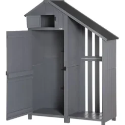 Trädgårdsförråd, Trä, 129x51,5x180 cm, Grå och Svart