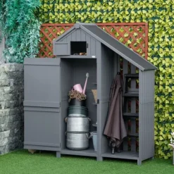 Trädgårdsförråd, Trä, 129x51,5x180 cm, Grå och Svart