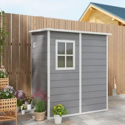 Trädgårdsförråd, 122x149x192/177 cm, Grå