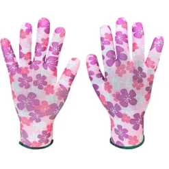 Trädgårdshandskar, polyester, blommönster, storlek 20 cm