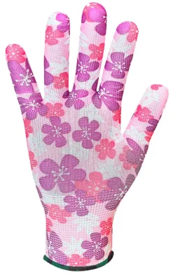Trädgårdshandskar, polyester, blommönster, storlek 20 cm