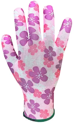 Trädgårdshandskar, polyester, blommönster, storlek 20 cm