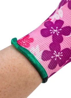 Trädgårdshandskar, polyester, blommönster, storlek 20 cm
