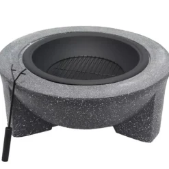 Trädgårdskamin för terrass eller tomt - Mörk granit + grill + poker