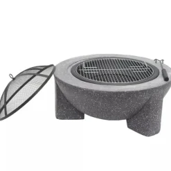 Trädgårdskamin för terrass eller tomt - Mörk granit + grill + poker