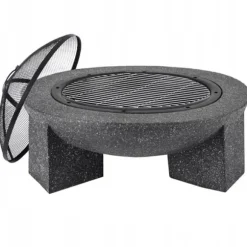 Trädgårdskamin för terrass eller tomt - Mörk granit + grill + poker