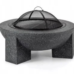 Trädgårdskamin för terrass eller tomt - Mörk granit + grill + poker