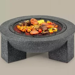 Trädgårdskamin för terrass eller tomt - Mörk granit + grill + poker