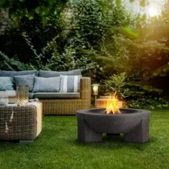 Trädgårdskamin för terrass eller tomt - Mörk granit + grill + poker