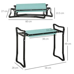 Trädgårdsknäbänk hopfällbar, EVA/stål, max 150 kg, 58x28x49 cm, mörkgrön
