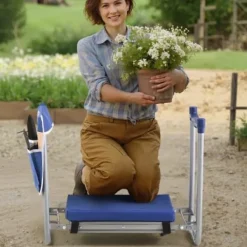 Trädgårdsknäbänk och sittplats, 58,5x30x48,5 cm, hopfällbar, extra robust, verktygsväska