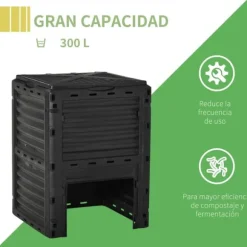 Trädgårdskompost - Kompostbehållare - 300 L Kapacitet - 48 Ventilationshål - 60,5×60,5×81,5 cm - Plast - Svart
