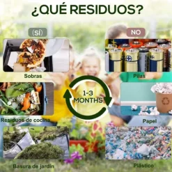 Trädgårdskompost - Roterande komposttumlare - Dubbelkammare - 65 l - 60 x 49 x 77 cm - Svart