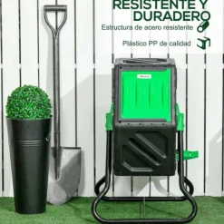 Trädgårdskompost - Roterande komposttumlare - Dubbelkammare - 65 l - 60 x 49 x 77 cm - Svart