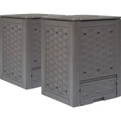 Trädgårdskompost 2 st brun 60x60x83 cm 600 L plastrotting - Trädgårdskompost - Trädgårdskomposter - Home & Living