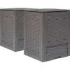 Trädgårdskompost 2-pack i brun plastrotting | Volym: 600 L | Storlek: 60x60x83 cm