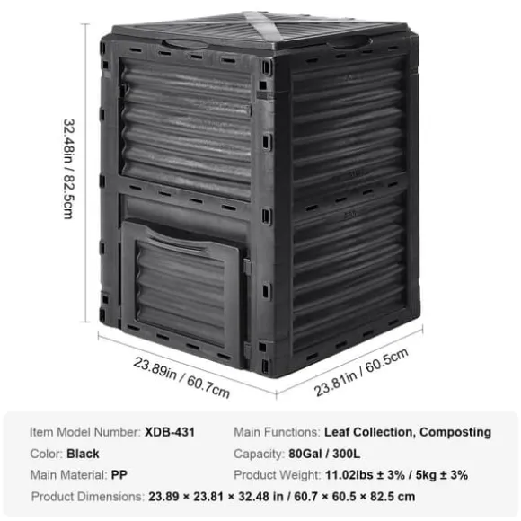 Trädgårdskompostbehållare, 80 gallons kapacitet, enkel installation,80 gallon