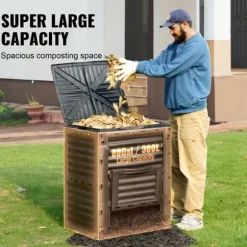Trädgårdskompostbehållare 80 Gal, BPA-fri, stor kapacitet, utomhus, topplock, bottendörr, enkel montering, snabb bördig jord.